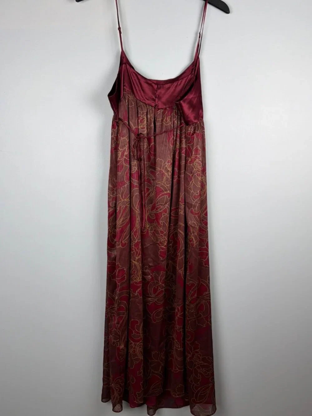 VTG Y2K Cabernet Maxi Slip Dress Womens XL Satin Silky Baby Maroon Floral Boho - Picture 6 of 9
